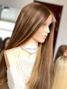 Premium European Hair Silk Top Lace Top Bandfall Jewish Wig <b>Brown</b> Highlights High Quality Straight Style Factory Supply Qingdao - Product Image 6