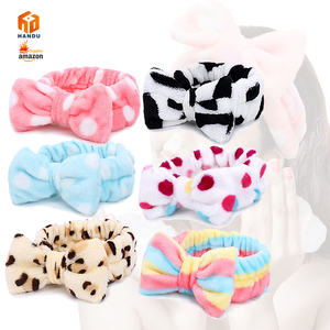 Spa leopardo viso turbante fiocco asciugamano corallo in pile fasce per la testa per il lavaggio dei capelli - Product Image 1