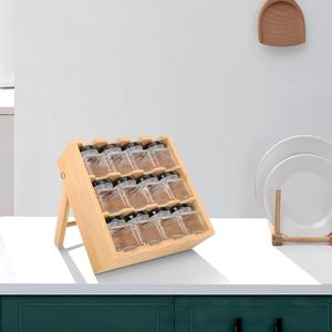 Étagère de rangement pour épices <span class=keywords><strong>en</strong></span> <span class=keywords><strong>bambou</strong></span> pour la cuisine à domicile, multi-niveaux, réglable, minimaliste, moderne, organisateur d'épices pliable, type debout - Product Image 4