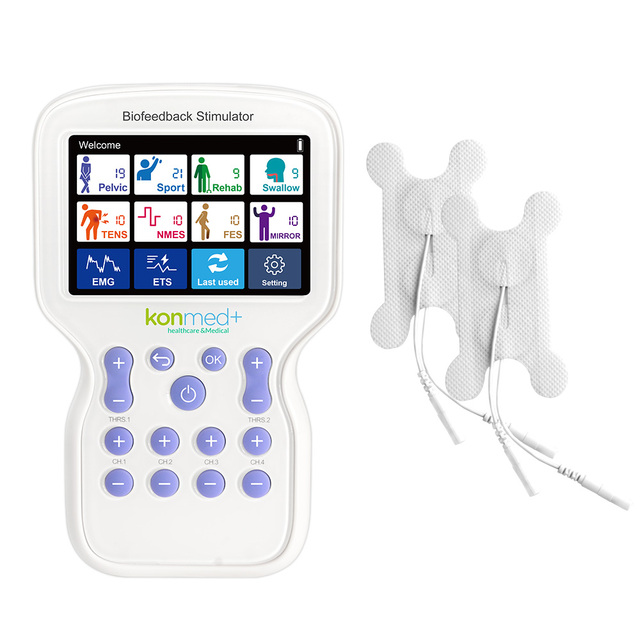 Konmed KM580 Portable 4 Channels Touch Screen TENS Biofeedback Electrode Machine for Dysphagia Swallowing Pain Relief Treatment