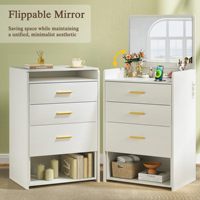 En gros Coiffeuse 3 en 1 avec miroir rabattable, 2 tiroirs de rangement, chaise et station de charge pour chambre