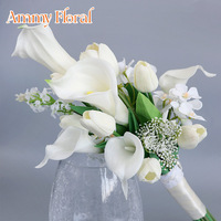 AM-WDC42 Ammy Bouquet de mariée en roses blanches de haute qualité - Fleurs artificielles parfumées faites à la main, toucher réel, pour mariage et demoiselles d'honneur