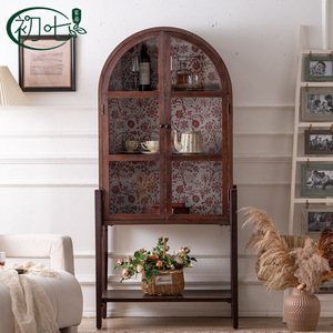 Vintage Style Tall Arched Cabinet Solid Wood <b>Storage</b> Living Room Display Cabinet Entryway Decorative <b>Sideboard</b> Brown A2877 - Product Image 2
