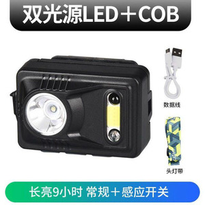 Lampe frontale à capteur intelligent Ledcob, rechargeable, double source de lumière, corps en plastique, pour la pêche de nuit et l'utilisation en extérieur - Product Image 2