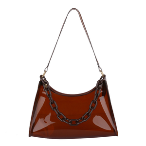 Sac à bandoulière en PVC effet gelée pour femme, sac à main fourre-tout avec fermeture éclair et chaîne pour femme - Product Image 1