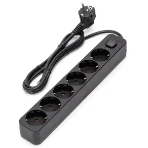 Multiprise 6 prises avec interrupteur, 1,5 m, 3G, 1,0 mm, couleur noire - idéale pour connecter plusieurs appareils électriques. - Product Image 1