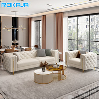 Canapé Chesterfield en cuir beige au design unique, ensemble de canapés 1 2 3 places avec pieds en acier inoxydable, mobilier moderne, canapé pour villa