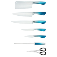 Ensemble de 8 couteaux de cuisine HSK de haute qualité en acier inoxydable carbone, motif papillon bleu, pour la maison et le commerce, avec support