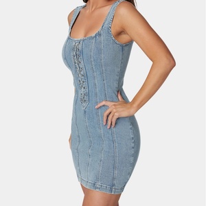 Nouvelle Robe Courte en Jean Moulante pour Femme, Style Été, Haute Qualité, avec Détails de Couture Sexy, Fermeture Éclair au Dos, Sans Manches, pour Dames - Product Image 2