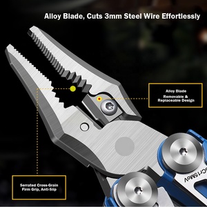 <b>Multi</b> Function Folding Plier <b>Tool</b> With Knife Screwdriver Bottle Opener Metric Measurement Blue Handle - Product Image 5