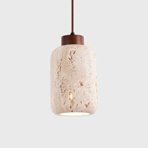 Lámpara Colgante Vintage Wabi Sabi de Travertino, Cilíndrica, E27, Luz LED Cálida Blanca, Decoración para el Hogar, Dormitorio, Comedor - Product Image 1