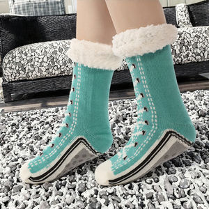 Meilleures ventes Chaussettes pantoufles pour femmes en tricot torsadé antibactérien, doublées de sherpa épais et <span class=keywords><strong>moelleux</strong></span>, chaudes pour l'hiver - Product Image 3