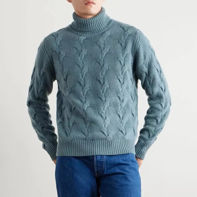 Men's Casual Slim Fit Turtleneck Cable Knit Pullover Sweater Warm Twisted Pattern Breathable for Winter