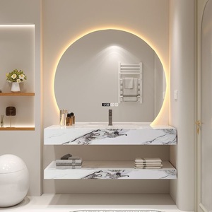 Meuble-lavabo de salle de bain de style moderne avec lavabo en pierre de roche et plateau en marbre pour la maison - Product Image 4