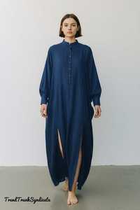Womens Brown Kaftan Maxi Dress Regular Fit Minimalist A-Line <b>Linen</b>/Cotton Eco-Friendly Quiet Luxury Modest Resort Wear B2B - Product Image 1