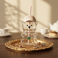 Gobelet en verre transparent Strawberry Bear avec couvercle 591 ml, gobelet à eau en verre réutilisable écologique, adapté aux boissons froides