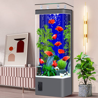 Aquarium en verre pour salon, petit et moyen, sur pied, avec filtre arrière, carré, vertical, sans changement d'eau, 2 ans