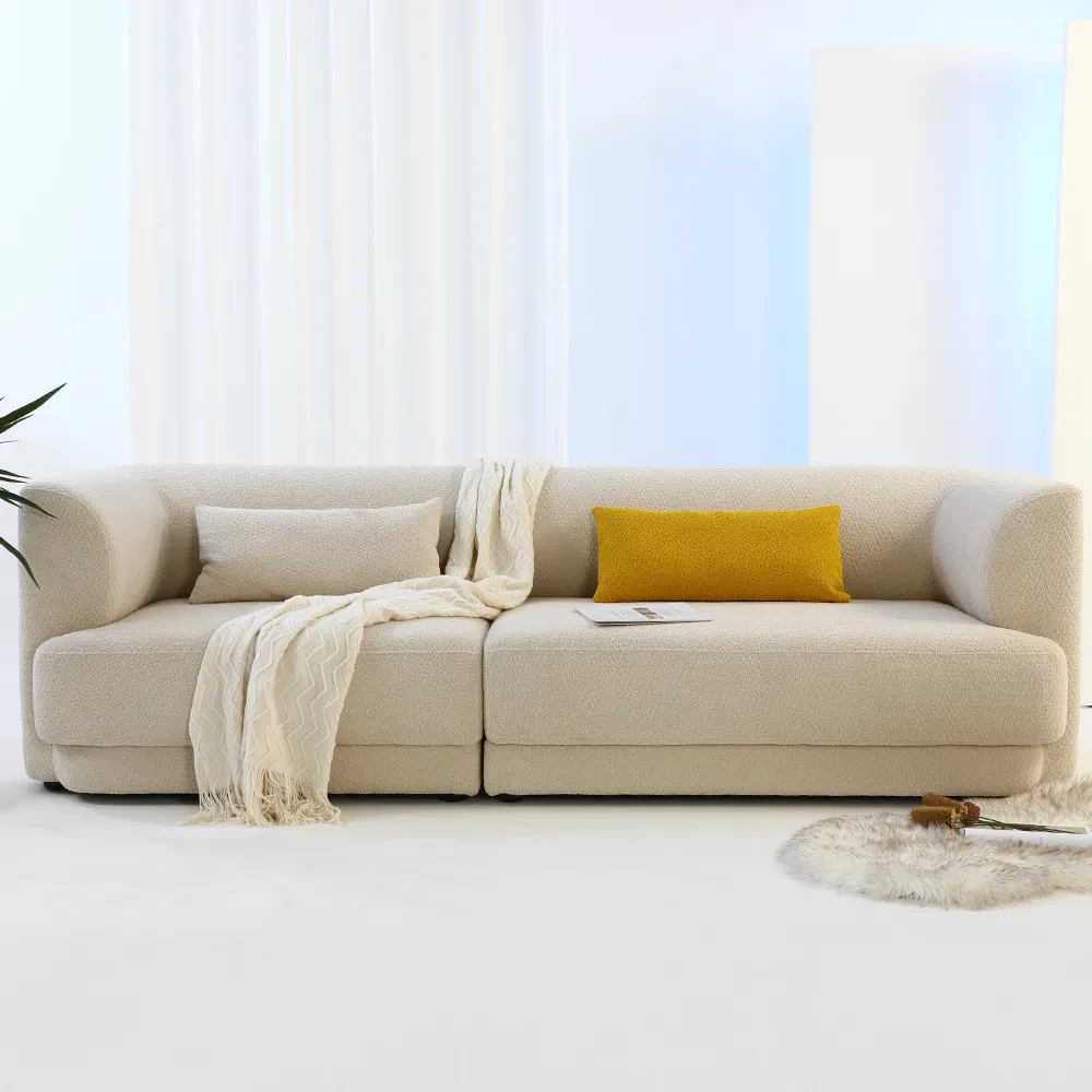 Muebles modernos en forma de l para el hogar, sofás de esquina de lana de cordero con curva de arco de lujo para sala de estar, 3 plazas, venta al por mayor