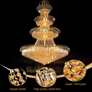 Lámparas de Araña Grandes de Cristal con Luces LED Doradas para Decoración de Vestíbulos de Hoteles y Restaurantes Tradicionales - Product Image 4