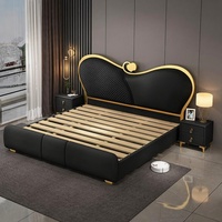 Cadre de lit luxueux au design italien, revêtement en similicuir, structure en pin massif, options de taille Queen/King avec sommier intégré