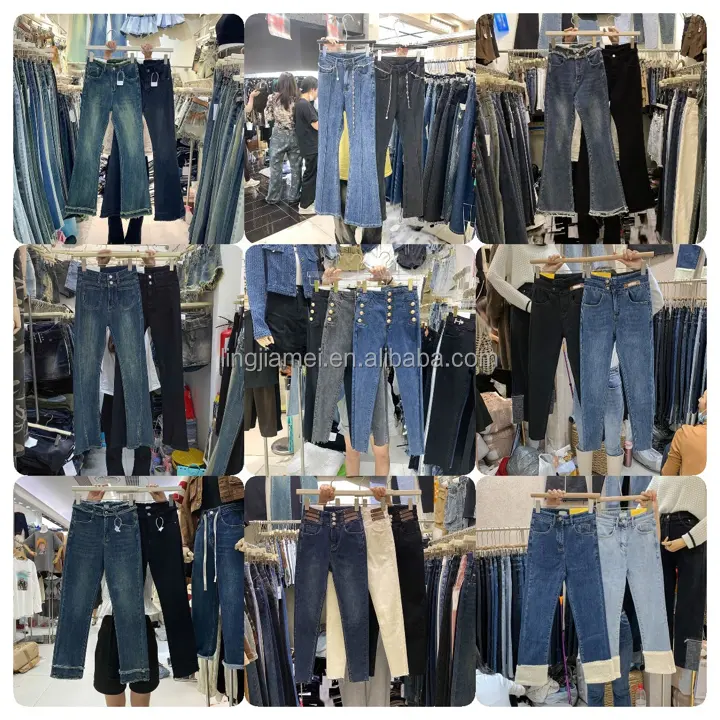 Yeni yaz ve sonbahar kot fabrika kadın moda rahat Slim Fit Trendy elastik denim alevlendi pantolon