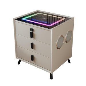 <span class=keywords><strong>Table</strong></span> <span class=keywords><strong>de</strong></span> <span class=keywords><strong>Chevet</strong></span> Intelligente Luxe Moderne Gris Marron Foncé <span class=keywords><strong>avec</strong></span> Lumière <span class=keywords><strong>LED</strong></span>, Recharge sans Fil, Haut-parleurs et Serrure à Empreinte Digitale, 3 Tiroirs pour Chambre - Product Image 6