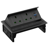 Mesa de Conferencia Internacional con Centro de Carga Eléctrico Oculto en la Superficie, con Cargador USB C PD y 2 Tomas de Corriente UK, Enchufe Emergente de Escritorio