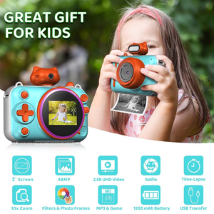 กล้องถ่ายรูปความร้อนแบบไม่ใช้หมึกสำหรับเด็ก หน้าจอ 2.0 นิ้ว กล้องดิจิตอลน่ารักพร้อมเกมส์ สำหรับเด็กอายุ 3 ปีขึ้นไป ของขวัญสำหรับเด็กชายและเด็กหญิง - Product Image 2