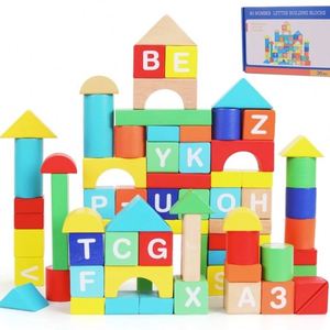 80Pcs English Abc Letter Learning Environmental Paint Wooden <b>Building</b> <b>Blocks</b> for Kids - Product Image 5