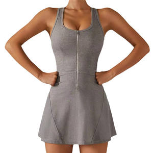 P429 Großhandel Frauen High Stretchy Compression Comfort Einteilige Shorts Built Fitness Gepolsterte Reiß verschluss Tennis kleid - Product Image 1