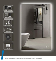 Espejo de Baño Moderno para Hotel, Iluminado, Sin Marco, Antivaho, de 24 Pulgadas de Ancho x 40 Pulgadas de Alto, con Reloj Digital, Función de Aumento y Clasificación IP66