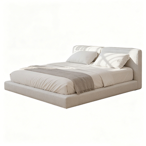 Lit plateforme moderne minimaliste en tissu bouclé crème avec tête de lit capitonnée pour <span class=keywords><strong>suite</strong></span> d'hôtel et mobilier de chambre - Product Image 2