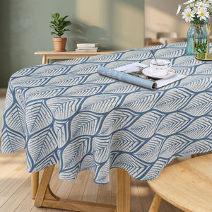 <b>Round</b> Cotton Linen <b>Tablecloth</b> With Leaf Print Nordic Style Washable Home Dining Cover - Product Image 1