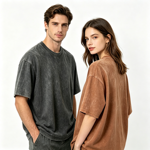Breathable Cotton Acid Wash Oversized Crew Neck <b>Tshirt</b> Men Custom Label Premium Streetwear Drop Shoulder Casual - Product Image 2