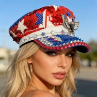 En stock, chapeau de capitaine avec sequins et strass, drapeau américain, pour le 4 juillet, festival Burning Man, chapeaux de fête