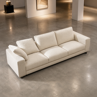 Canapé d'angle moderne YUANCHANG 3 places en tissu lin blanc crème, convertible en lit, avec pieds en acier inoxydable brossé pour villa/entrepôt