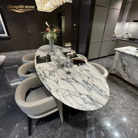 Table à manger ovale en marbre naturel poli, moderne, luxueuse, durable, imperméable, pour la décoration de la maison