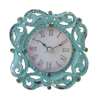 Horloge de bureau en métal vert vieilli Chic, 1 pièce, rétro, fait à la main, cadre en alliage de Zinc, cercle, strass, bijoux, bordeaux