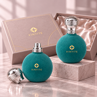 Flacon de parfum vert sarcelle floqué 100 ml, sphérique, vide, en verre, avec vaporisateur, contenant de luxe en velours, logo personnalisé