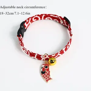 Entzückendes Chirimen-Katzen halsband mit Glücks glocke, hand gefertigtes Druck halsband im japanischen Stil für Kätzchen Halloween Christmas Etc - Product Image 2