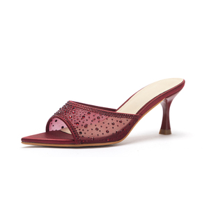 <span class=keywords><strong>Sandali</strong></span> da donna <span class=keywords><strong>bordeaux</strong></span> con strass e rete, in PU, con <span class=keywords><strong>tacco</strong></span> a spillo, estivi, a punta, slip-on, per feste - Product Image 1