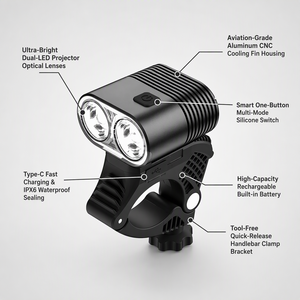 Luz de Bicicleta Impermeable Dos en Uno, Faro Delantero Brillante para Ciclismo Nocturno, Linterna con Bocina para Bicicleta de Montaña y Carretera, con Batería para Manillar - Product Image 5