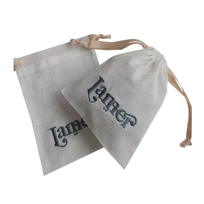 fashion multiple function customized embroidery logo jewelry gift cotton jute bag with drawstring design