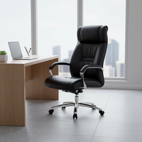 Chaise de bureau de direction en cuir noir à dossier haut - Appui-tête, pivotante et réglable en hauteur, confortable pour une longue séance assise