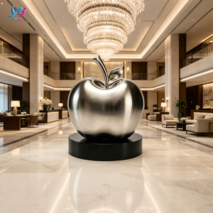 Scultura Moderna di Mela in Acciaio Inox, Placcata <span class=keywords><strong>Argento</strong></span> Lucido, Decorazione per Giardino e Casa, Tema Frutta, Forma Rotonda - Product Image 2