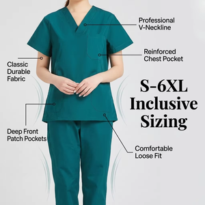 Customized Unisex Hospital <b>Scrubs</b> Uniforms <b>Plus</b> <b>Size</b> V-Neck Short Sleeve Needle Detection Doctor Nurse <b>Scrub</b> Sets Poly-Cotton - Product Image 1