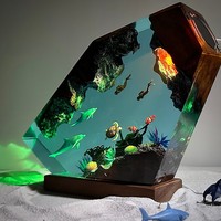 Dropshipping Shopify Dioroma Veilleuse de plongée gratuite Pieuvre géante Couple Plongeur Cadeau d'été unique Lampe en bois et résine époxy
