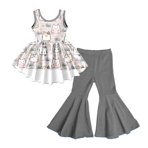 <b>Milk</b> Silk Girls Sleeveless Tank Dress & Flare Pants Set,Custom Print Kids 2 Piece Outfit - Product Image 2