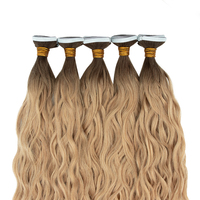 Extensions de cheveux adhésives blond miel ombré, bouclées et ondulées, en cheveux humains vierges