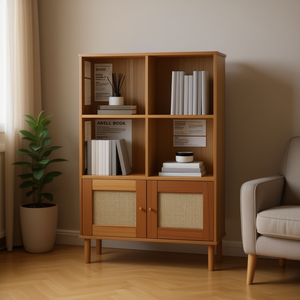 Libreria Senja in Legno Massello 35.4x13.8x51.2 Marrone Effetto Rattan, Scaffale con Scomparti, Arredamento per Soggiorno - Product Image 2